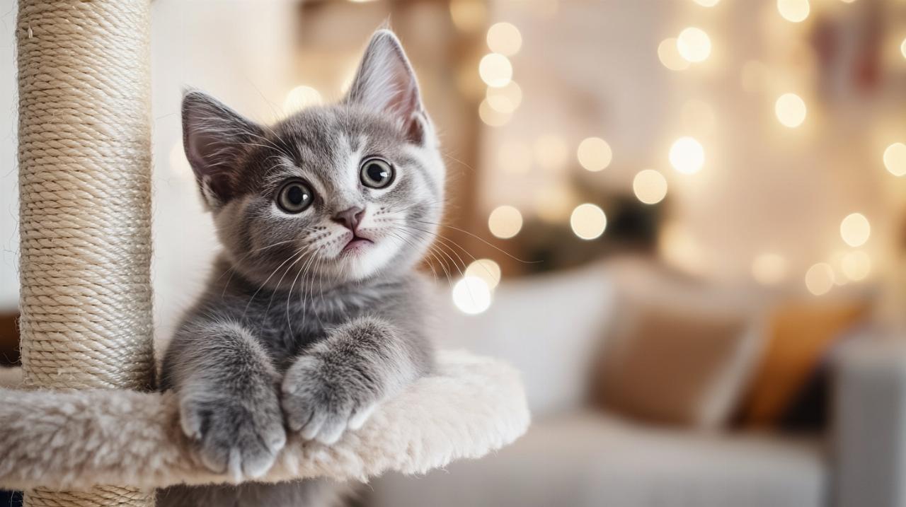 Observa a tu gatito gris magnífico en un árbol para gatos: Claves para mantener su salud y felicidad